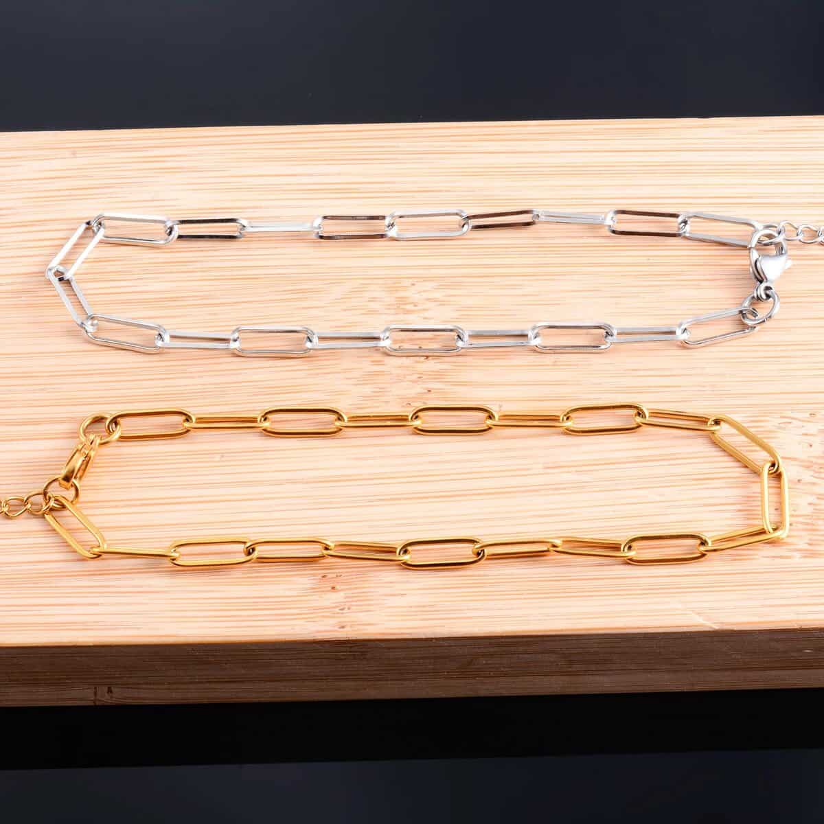 Classic men's paperclip chains in gold and silver, old money jewelry style.